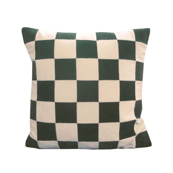 Coussin motif damier  (écru / vert) Coussin motif damier  (écru / vert)